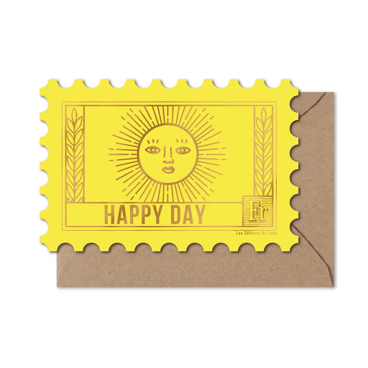 Carte Timbre Happy Day Soleil - Jaune I Les Éditions du Paon