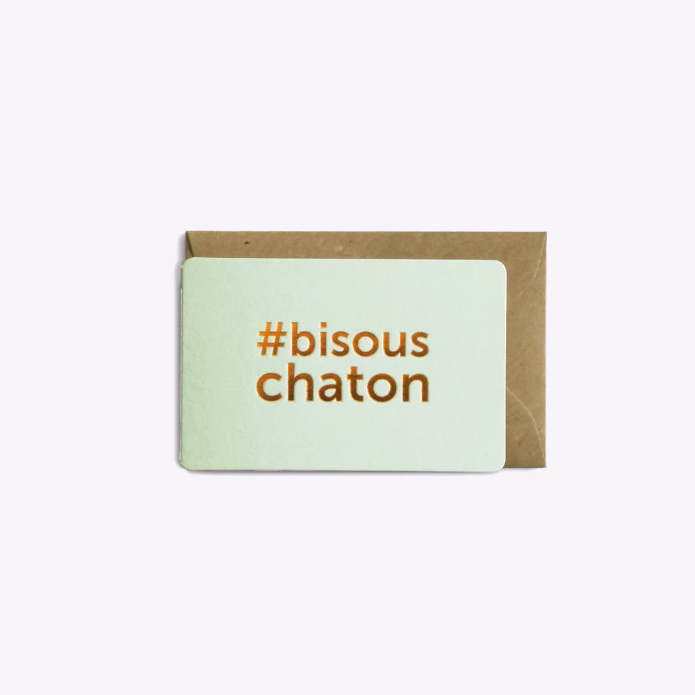 Mini-Carte Bisous Chaton - Vert d'Eau I Les Éditions du Paon