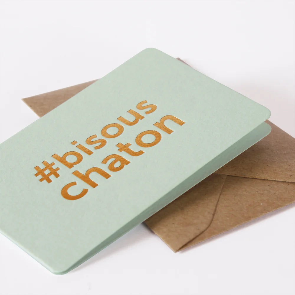 Mini-Carte Bisous Chaton - Vert d'Eau I Les Éditions du Paon